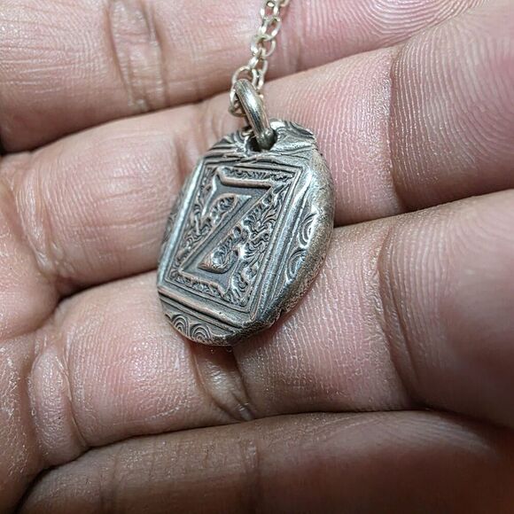 Sterling Silver 925 Wax Seal Letter Z Pendant Necklace 18 In. Weighs 10 Grams - Picture 7 of 11